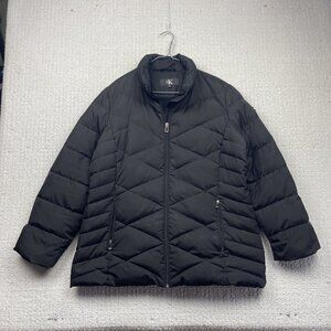 Calvin Klein Quilted Down Puffer Jacket Coat Women Size XL Black Full Zip Read
